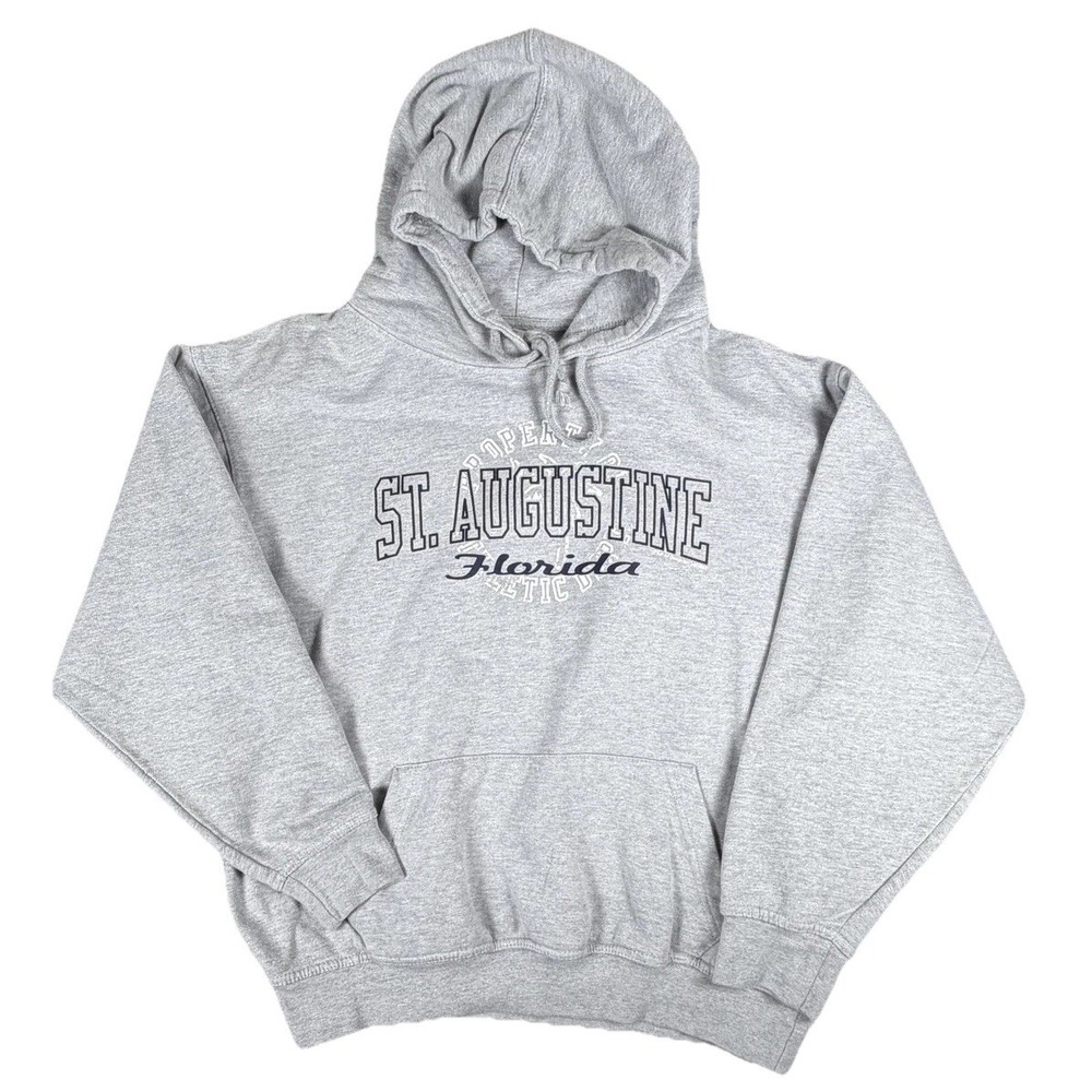 US Apparel Hoodie Mens Medium Gray St Augustine Florida Graphic Fleece Pullover